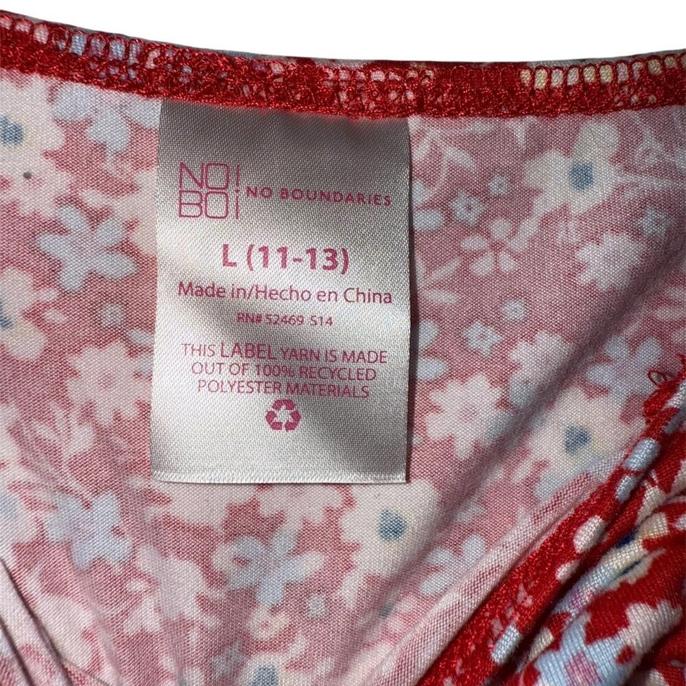 No Boundaries Red Ditsy Floral Ruched Cami Adjustable Straps Tie Front Women’s 6 - Picture 5 of 6